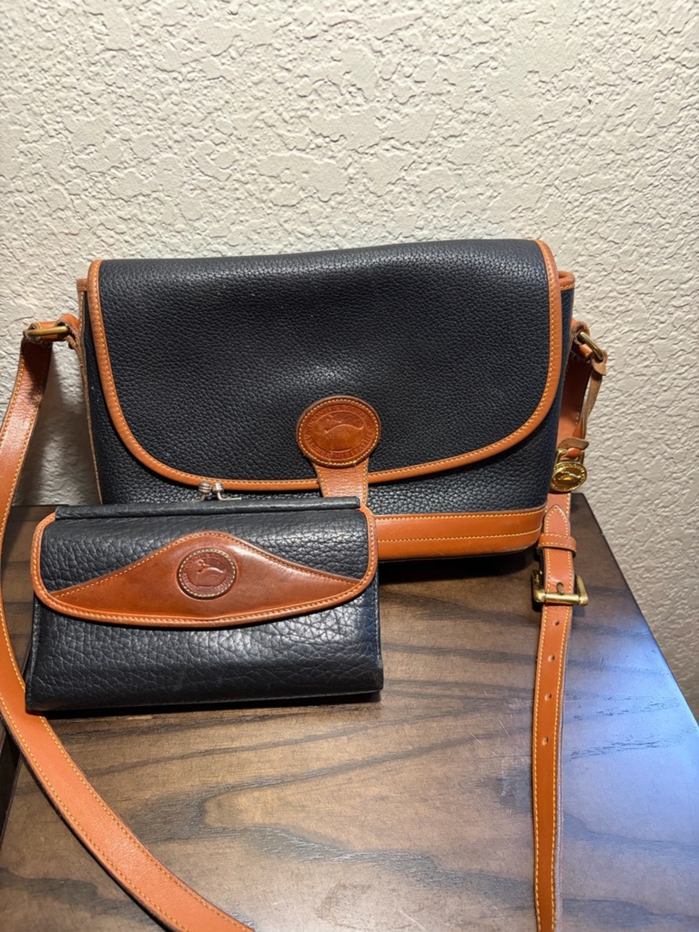Vintage Dooney & Bourke AWL 
Leather Crossbody Bag + Kisslock Wallet Set